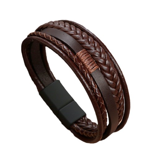 Cross border popular matte magnetic buckle bracelet from Europe and America, creative multi-layer men's cowhide bracelet woven leather bracelet