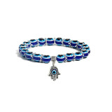 Cross border Supply Volcano Stone Colorful Stone Beads Devil's Eye Palm Bracelet Blue Eye Beads Elastic Rope Bracelet
