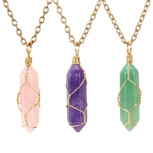 Amazon's best-selling handmade twisted natural stone crystal agate hexagonal pendant necklace manufacturer wholesale N591
