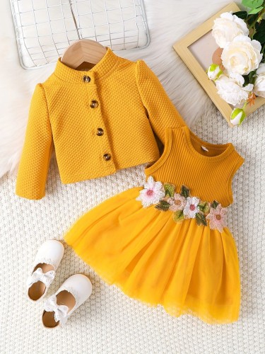 INS Cross border New Infant and Child Set Sticker Princess Dress+Long sleeved Coat Baby Set in Stock in Europe and America