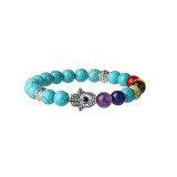 Cross border Supply Volcano Stone Colorful Stone Beads Devil's Eye Palm Bracelet Blue Eye Beads Elastic Rope Bracelet