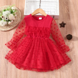Instagram baby and toddler new dress, solid color polka dot mesh long sleeved spring and autumn trendy princess dress