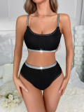 European and American Foreign Trade Sexy Underwear Set for Women Gather Up with Silver Ribbon Knitted Breathable Cross border Bra Set for Women