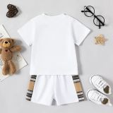 Instagram Cross border New Infant and Child Set Little Bear Embroidered Round Neck Short sleeved T-shirt+Shorts Set Two Pieces in Stock