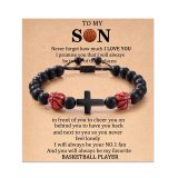 Football Beaded Bracelet to My Son Gift Black Matte Coach Football Bracelet Tiger Eye Baseball Bracelet