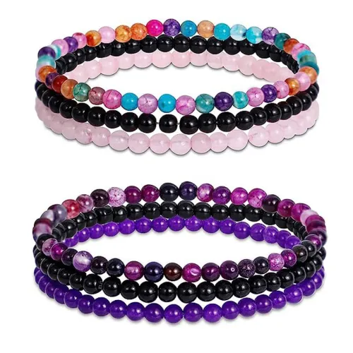 Cross border European and American Natural Stone 4mm Beaded Bracelet for Men's Vintage Simple Elastic Rope Set Combination Bracelet