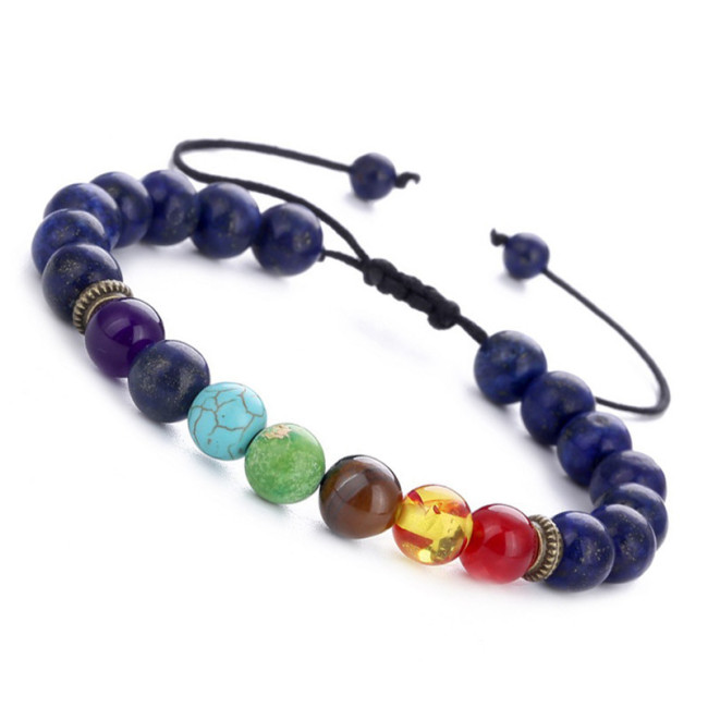 Cross border Foreign Trade Colorful Stone Bracelet Blue Gold Stone Wheel Tiger Eye Adjustable Woven Yoga Wheel Bracelet Beaded Bracelet