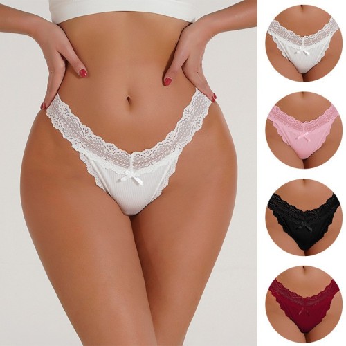 Multi colored pure cotton crotch women's lace underwear in European and American sizes, breathable, comfortable, and traceless, low waisted European and American sexy thong