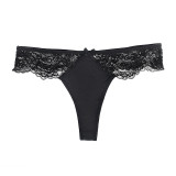 Cross border summer new product bow tie lace edge thong seamless solid color women's underwear low waist large size
