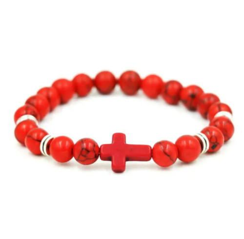 Wish Hot selling Cross Bracelet 8MM Men's Frosted Volcano Stone Beaded Hand Jewelry Wholesale Manufacturer Direct Sales
