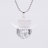 Amazon Cross border Foreign Trade Glass Ball Pendant Denim Hat Disco Mirror Ball Necklace European and American Creative Accessories