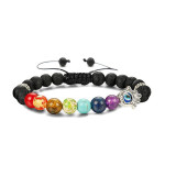 Cross border Supply Volcano Stone Colorful Stone Beads Devil's Eye Palm Bracelet Blue Eye Beads Elastic Rope Bracelet