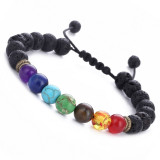 Cross border Foreign Trade Colorful Stone Bracelet Blue Gold Stone Wheel Tiger Eye Adjustable Woven Yoga Wheel Bracelet Beaded Bracelet