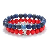 Cross border supply micro inlaid crown couple elastic bracelet with natural stone beads, gemstones, agate beads, bracelets