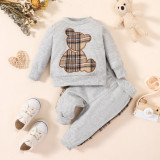 Amazon Spring and Autumn New Baby Boys Set Cartoon Bear Embroidered Long sleeved Sweater+Pants Two Piece Set