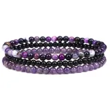 Cross border European and American Natural Stone 4mm Beaded Bracelet for Men's Vintage Simple Elastic Rope Set Combination Bracelet
