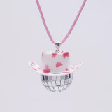 Amazon Cross border Foreign Trade Glass Ball Pendant Denim Hat Disco Mirror Ball Necklace European and American Creative Accessories