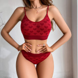 European and American sexy seamless lingerie set, women's red destiny gathering shoulder strap with adjustable heart design, women's set