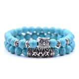 Hot selling stone bracelet for foreign trade, unisex light luxury alloy accessory bracelet for men and women, double row two loop owl bracelet