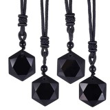 Obsidian pendant, spirit pendulum, energy stone, obsidian hexagram necklace, wholesale of men and women's sweater chains, accessories