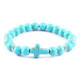 Amazon's best-selling 8mm natural stone, white turquoise, volcanic stone, mixed color cross bracelet, turquoise jewelry manufacturer