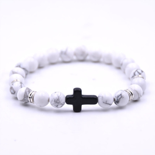 Amazon's Hot selling Foreign Trade Jewelry E-commerce 8mm Energy Natural Stone Bracelet Metal Cross Bracelet Bracelet Bracelet