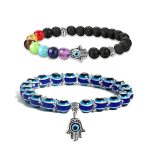 Cross border Supply Volcano Stone Colorful Stone Beads Devil's Eye Palm Bracelet Blue Eye Beads Elastic Rope Bracelet