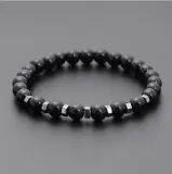European and American New Men's Bracelet Set Bracelet 8mm White Pine Black Matte Elastic Thread Beaded Fashion Jewelry Handpiece