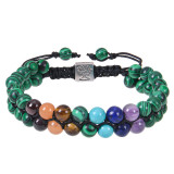 Bohemian 6mm Colorful Natural Stone Double Layer Bracelet Women's Natural Stone Crystal Agate Beaded Life Tree Bracelet