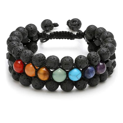 Cross border hot selling seven color three row bracelet in Europe and America Weathering agate black agate obsidian hand woven three-layer bracelet