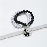 2 sets of OL Yin Yang Dripping Oil Black and White Couple Beaded Handicraft Set with Black Matte White Turquoise Set Bracelet for Men