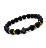 Wish Hot selling Cross Bracelet 8MM Men's Frosted Volcano Stone Beaded Hand Jewelry Wholesale Manufacturer Direct Sales