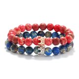 Cross border supply micro inlaid crown couple elastic bracelet with natural stone beads, gemstones, agate beads, bracelets