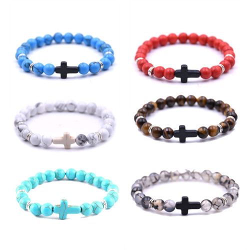 Amazon's Hot selling Foreign Trade Jewelry E-commerce 8mm Energy Natural Stone Bracelet Metal Cross Bracelet Bracelet Bracelet