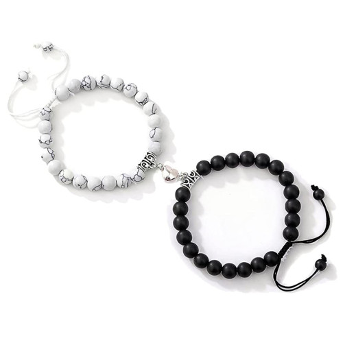 Amazon's best-selling frosted white turquoise couple bracelet, heart-shaped magnetic attraction crystal natural stone men's and women's bracelet set