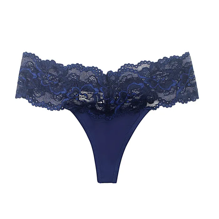Cross border new sexy thong for women's fun, lace lace lace for comfortable and breathable pure cotton crotch, low waisted foreign trade underwear for women