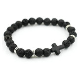 Wish Hot selling Cross Bracelet 8MM Men's Frosted Volcano Stone Beaded Hand Jewelry Wholesale Manufacturer Direct Sales
