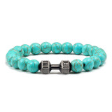 Cross border Ethnic Style Beaded Bracelet Black Matte Stone Colored Turquoise Bracelet Electroplated Gold and Silver Dumbbell Bracelet Chain