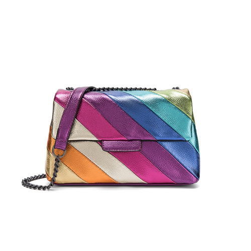 European and American cross-border e-commerce rainbow women's bags with contrasting color splicing chains, single shoulder crossbody bags, handbags, factory direct sales