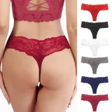 Cross border new sexy thong for women's fun, lace lace lace for comfortable and breathable pure cotton crotch, low waisted foreign trade underwear for women