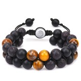 Tiger's Eye Stone Cat's Eye Green Pine Red Pattern Obsidian Green Ghost Bracelet Bracelet Hand Strand Natural Stone Weaving Men's and Women's Bracelet