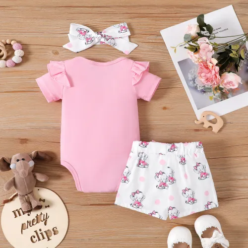 INS Foreign Trade Girls' New Set Elephant Printed Round Neck Short Sleeve Sweetheart Printed Shorts with Headband Three Piece Set