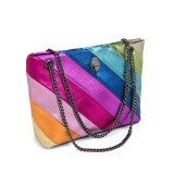 Cross border women's bags for foreign trade, contrasting colors, splicing chains, crossbody bags, rainbow eagle head handheld shoulder bags, Guangzhou Handbag