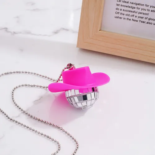 Amazon Cross border Foreign Trade Glass Ball Pendant Denim Hat Disco Mirror Ball Necklace European and American Creative Accessories