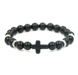 Wish Hot selling Cross Bracelet 8MM Men's Frosted Volcano Stone Beaded Hand Jewelry Wholesale Manufacturer Direct Sales