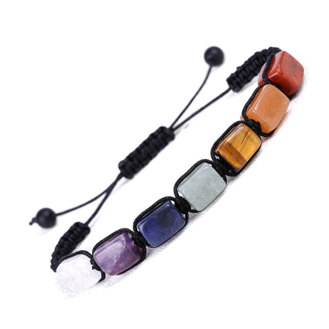 Rectangular Stone Yoga Bracelet White Crystal Green Dongling Purple Crystal Weaving Colorful Bracelet Cross border Exclusive Jewelry