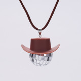 Amazon Cross border Foreign Trade Glass Ball Pendant Denim Hat Disco Mirror Ball Necklace European and American Creative Accessories