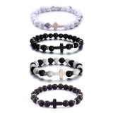 Amazon's best-selling 8mm natural stone, white turquoise, volcanic stone, mixed color cross bracelet, turquoise jewelry manufacturer