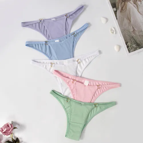 Cross border New European and American Underwear Women's Breathable and Simple Love Button Knitted Half Pack Hip Foreign Trade Women's Low Waist Triangle Pants