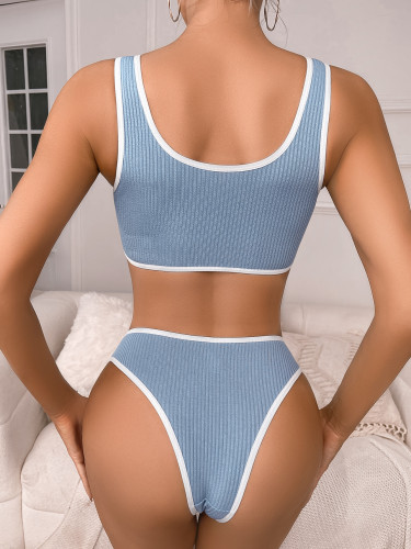 New sexy lingerie set for women in foreign trade, knitted seamless pure cotton crotch, breathable cross-border bra set for women